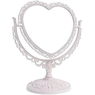 FRCOLOR Vanity Mirror 2x Magnification Heart Shape Two Sided Swivel Tabletop Makeup Mirror Beige | Amazon (UK)