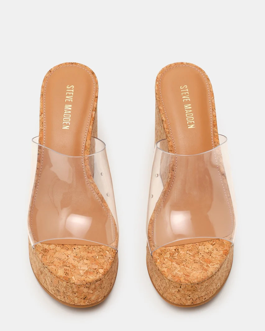 CASSI Cork Clear Platform Raffia Wedge Women's Sandal | Steve Madden (US)