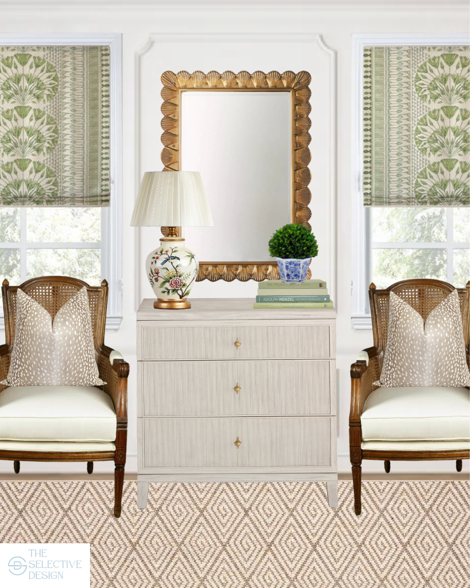 Mixing classic and contemporary home decor to create a gorgeous modern traditional entryway 😍 
 
Custom Roman shades, green Roman shades, designer Roman shades, gold mirror, chest, light wood chest, nightstand, dresser, entryway decor, entryway inspo, entryway inspiration, entryway moodboard, traditional home decor, southern home decor, classic home decor, Grandmillennial home decor, chinoiserie lamp, boxwood, neutral pillow, neutral rug, natural rug, living room rug, entry rug, bedroom rug, diamond rug, sisal rug, jute rug, fluted chest 

#LTKFindsUnder100 #LTKStyleTip #LTKHome