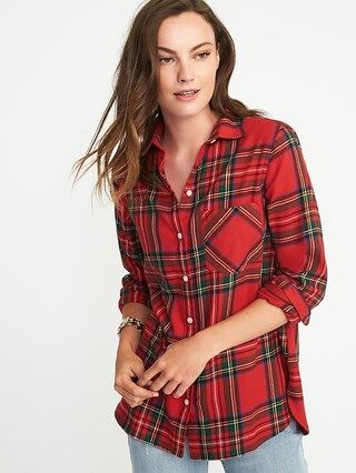 Old Navy Womens Classic Flannel Shirt For Women Red Tartan Size L | Old Navy US