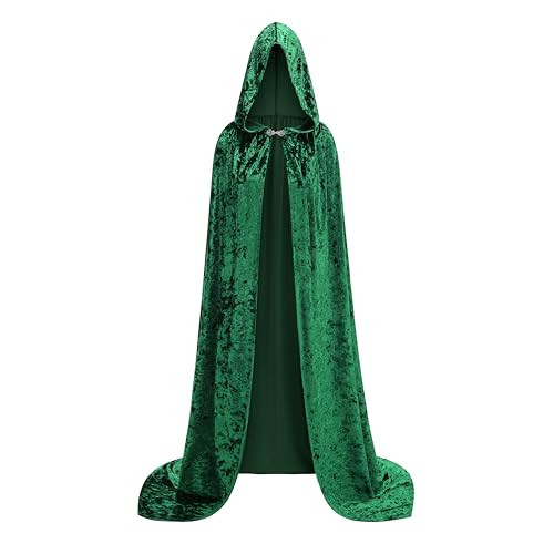 HAPNBCELE Medieval Velvet Hooded Cloak for Womens Mens, Adults Renaissance Costume Cape Halloween Christmas Masquerade Party (Olive Green, 55.11Inch/140cm) | Amazon (US)