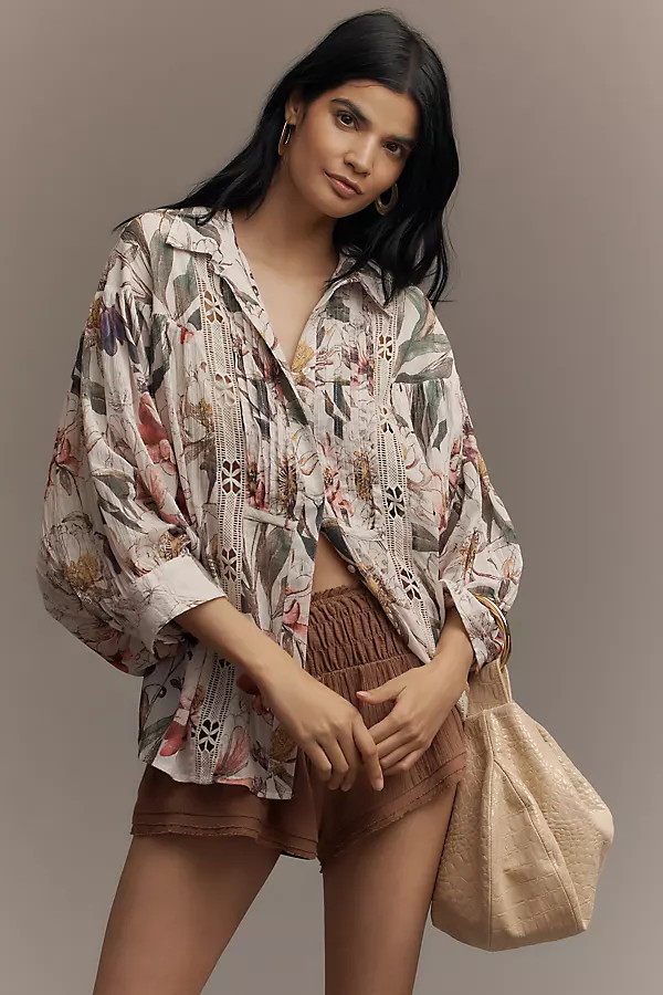 Long-Sleeve Appliqué Batwing Blouse | Anthropologie (US)
