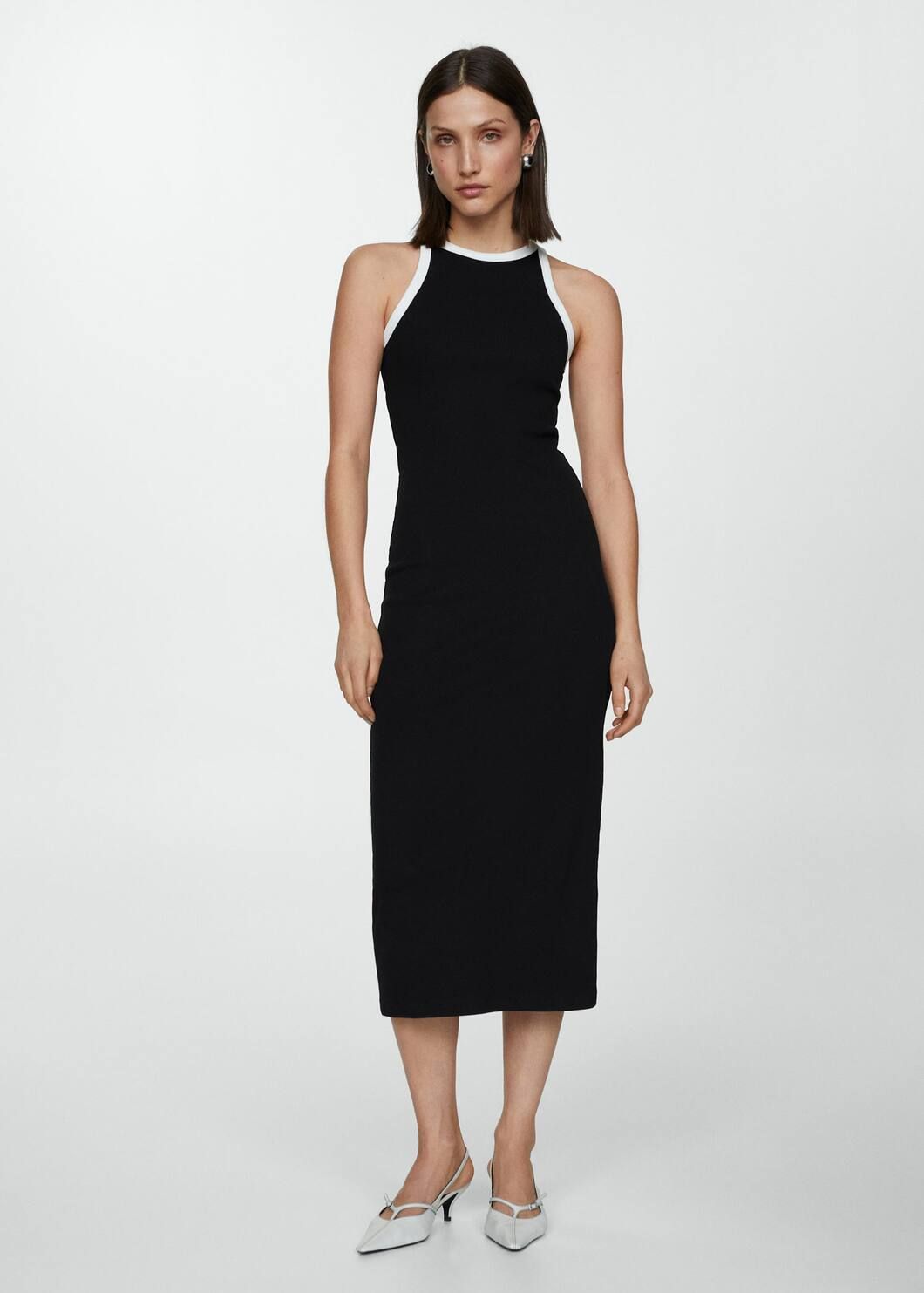 Contrast ribbed knit dress | MANGO (US)