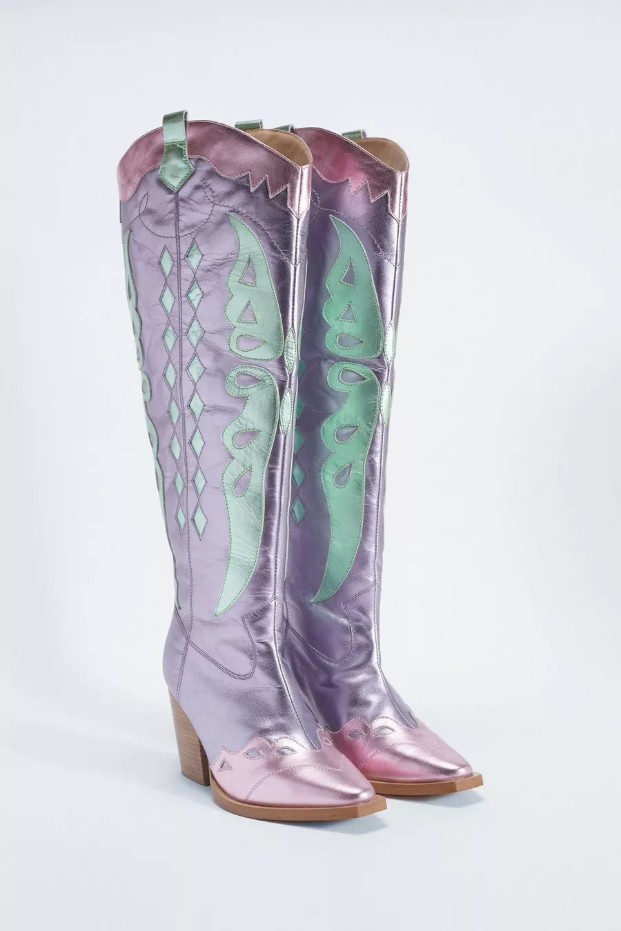 Leather Metallic Butterfly Knee High Western Boot | Nasty Gal (US)