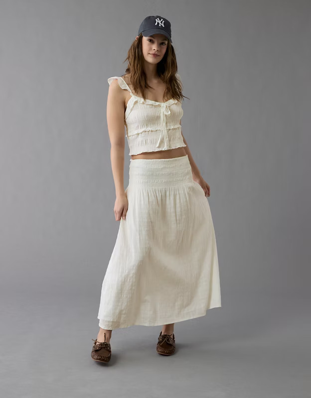 AE High-Waisted Smocked Maxi Skirt | American Eagle Outfitters (US & CA)