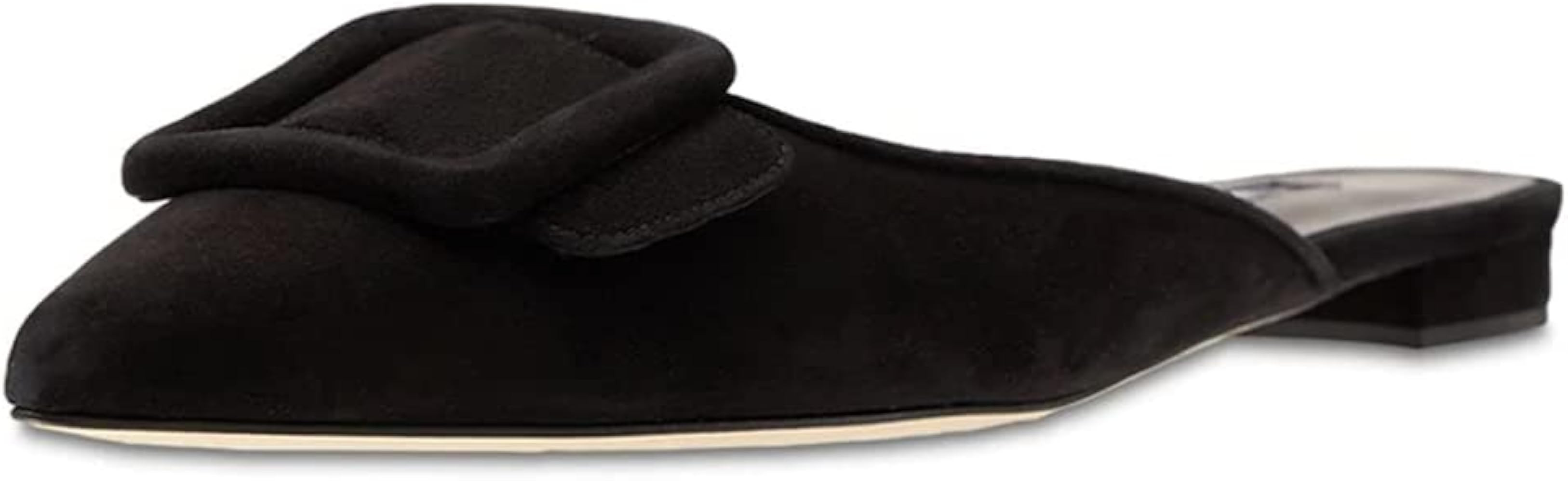 Divanne Mules for Women, Buckle Flat Mules Pointed Toe Backless Mule Slides Suede Slip On Loafers | Amazon (US)