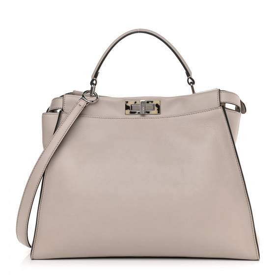 FENDI Silk Calfskin Plexi Granite Large Peekaboo Iconic Satchel Grigio Polvere | FASHIONPHILE | FASHIONPHILE (US)