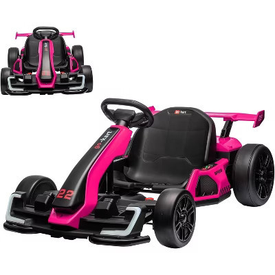 24V Electric Go Kart for Kids, with 2 * 150W Motors, Adjustable Seat, 8mph Speed, Led Lights, for Children Ages 6-15, Rose Red | Target