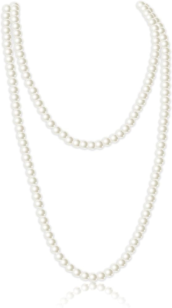 Long Pearl Necklace,Classic 1920s Fashion Faux Flapper Pearls,White Artificial Pearls Long Sweate... | Amazon (UK)