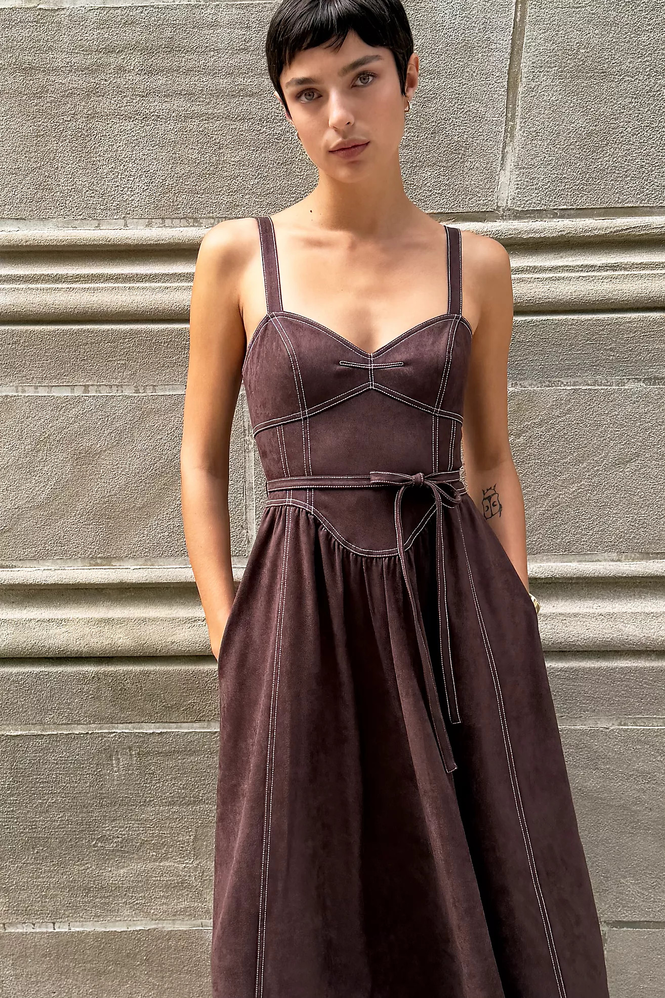Faux Suede Seamed Midi Dress | Anthropologie (US)