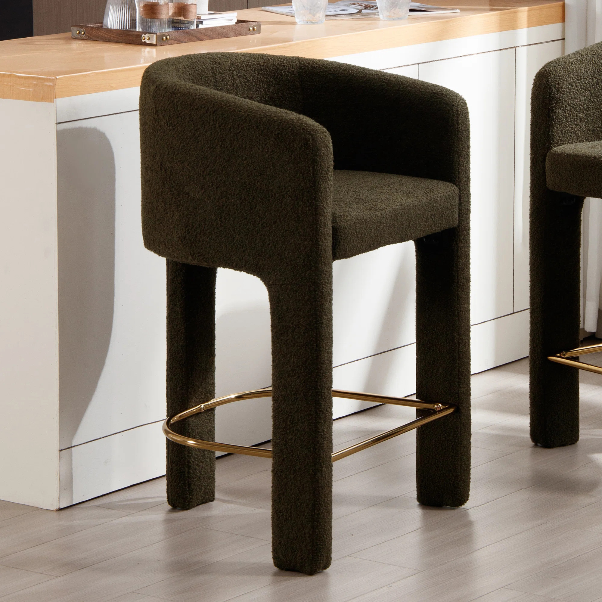 Modern Counter Height Bar Stools, 26" Barrel Bar Stools With Back And Arms, Upholstered Bar Chair... | Wayfair North America