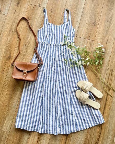 Blue striped dress. Linen dress. Linen midi dress. Summer dress. Vacation dress. Every day summer dress.

#LTKSeasonal #LTKGiftGuide #LTKSaleAlert