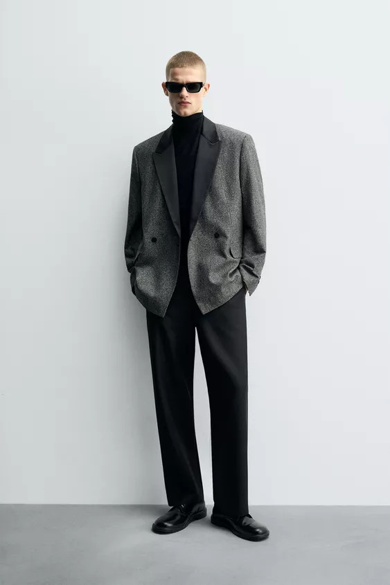 DOUBLE BREASTED CONTRASTING TEXTURED BLAZER | Zara US