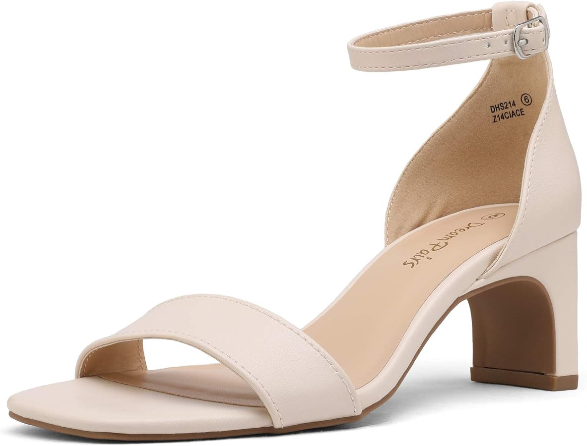 DREAM PAIRS Women's Square Toe Low Block Chunky Heels Open Toe Ankle Strap Dress Pump Shoes | Amazon (US)