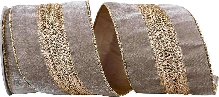 Reliant Ribbon 93726W-900-10D Regal Trim Plush Velvet Wired Edge Ribbon, 4 Inch X 5 Yards, Grey | Amazon (US)