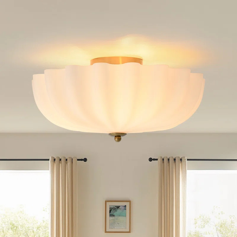 3-Light Opal Pleated Glass Semi-Flush Mount | Wayfair North America