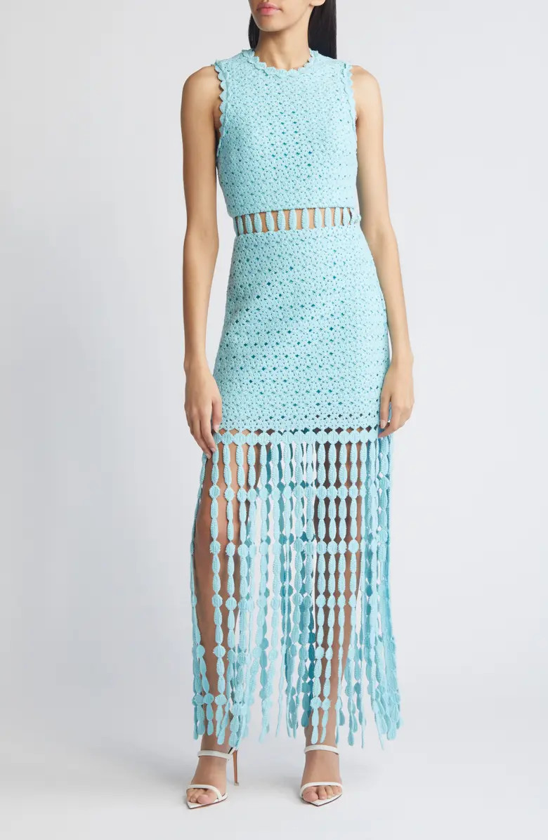 Robynne Open Stitch Fringe Trim Cotton Dress | Nordstrom