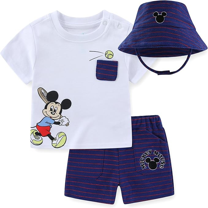 Disney Mickey Mouse Baby Boys T-Shirt with Bucket Hat and Short 3 Piece Set for Infant | Amazon (US)