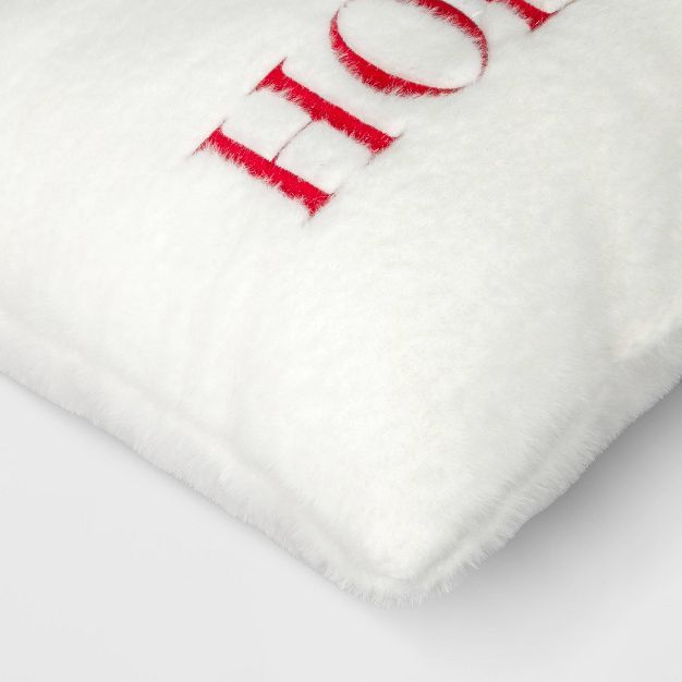 'Happy Holidays' Faux Fur Lumbar Christmas Throw Pillow White - Threshold™ | Target