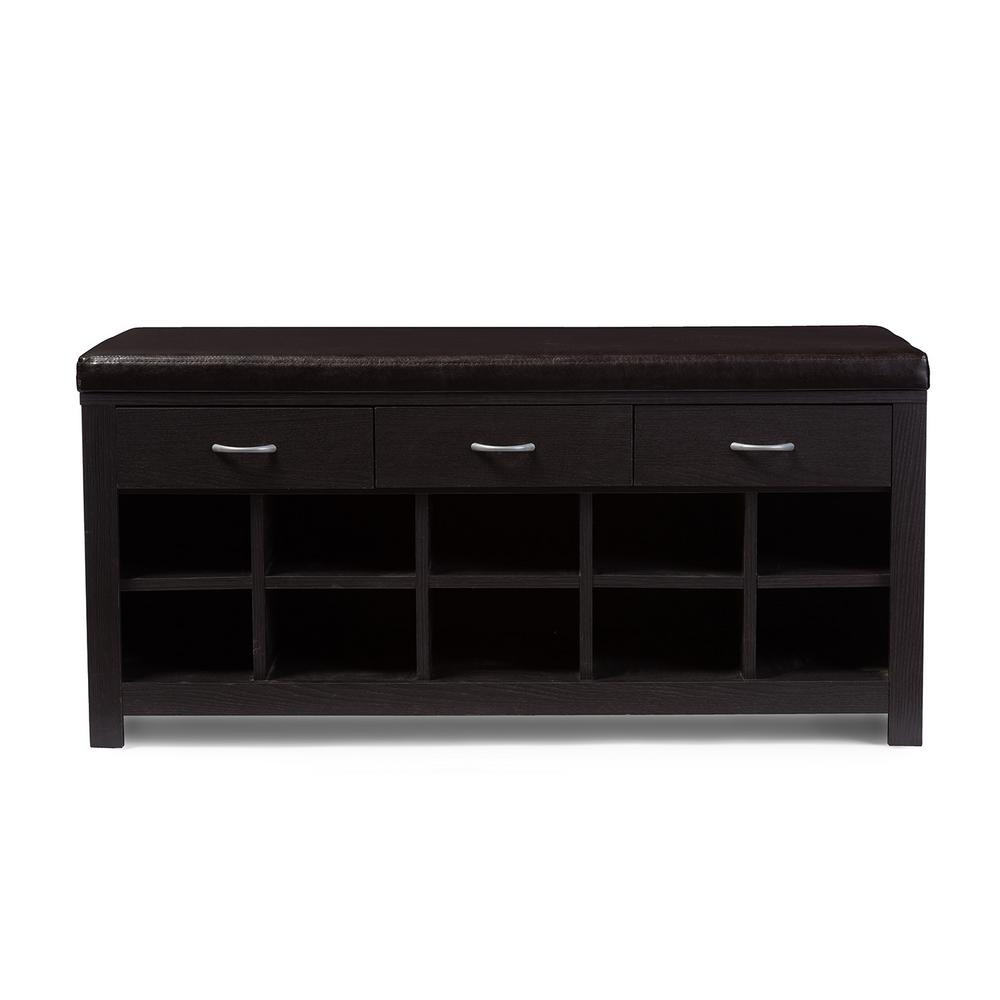 Baxton Studio 10-Pair Shir Dark Brown Wood Storage Bench Shoe Organizer | The Home Depot