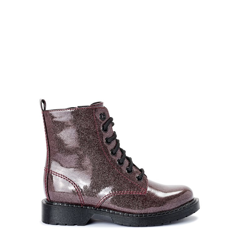 Wonder Nation Little & Big Girl Patent Lace-up Fashion Moto Boot | Walmart (US)