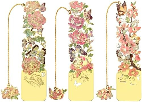 3 PCS Metal Bookmarks - Pretty & Beautiful Flower Bookmarks for Women - Peach Blossom, Cottonrose... | Amazon (US)