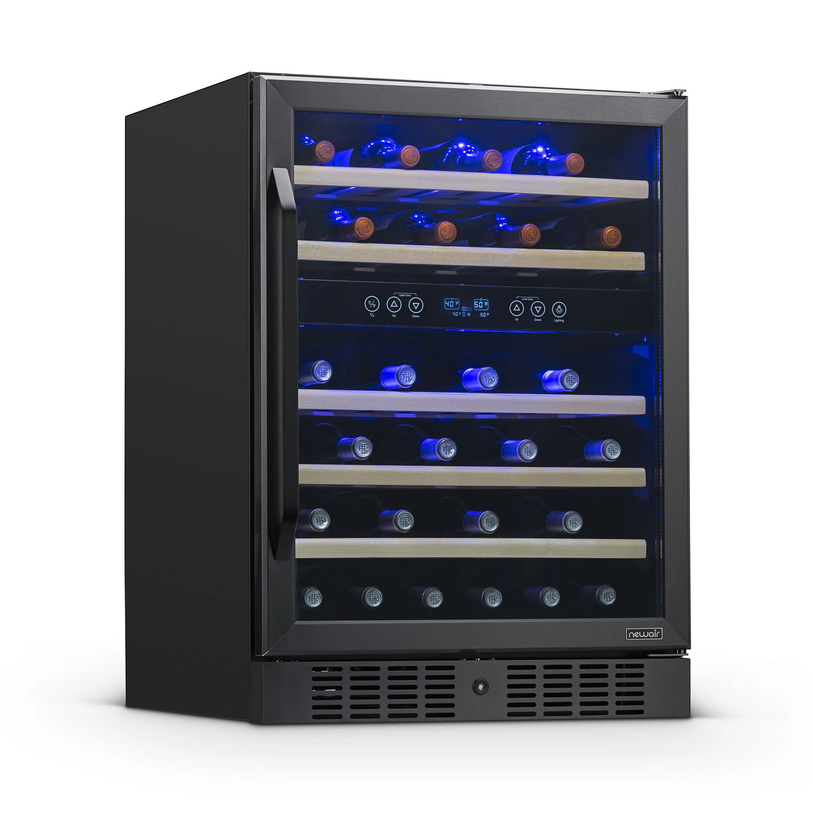 Newair 24” Built-in 46 Bottle Dual Zone Wine Cooler with Removable Beechwood Shelves in Black Stainless Steel | Wayfair North America