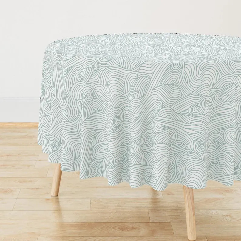Abstract Blue Ocean Tablecloth Tumbling Waves by Abby-shenker Coastal Chic Beach Waves Swirl Cott... | Etsy (US)