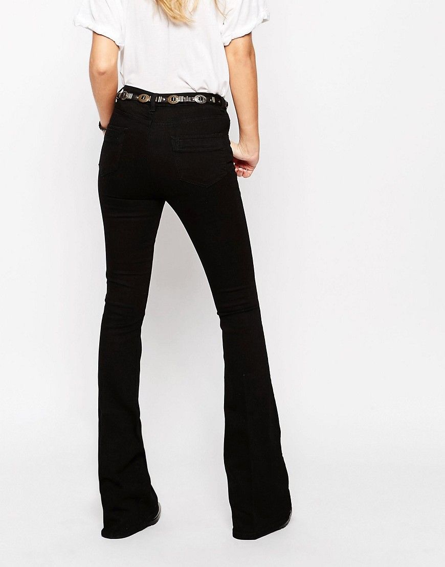 ASOS Bell Flare Jeans In Clean Black With Pressed Crease | ASOS US