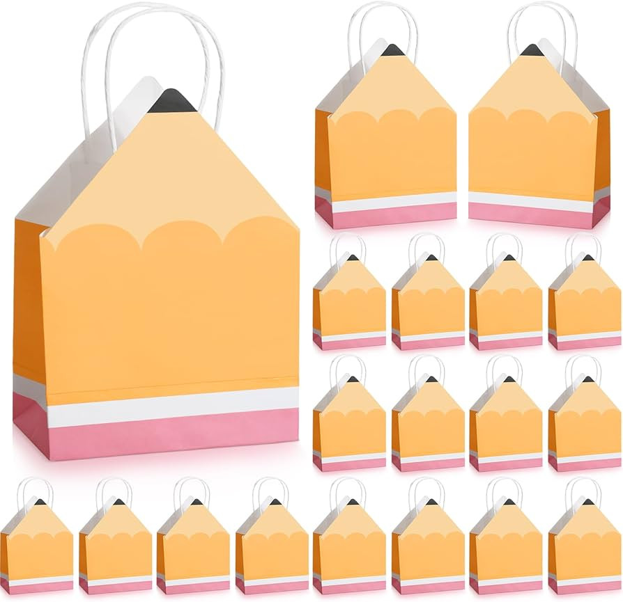 Small back to school Appreciation Gift Bags Pencil Shaped Teacher Gift Bags Bulk with Handle Mini... | Amazon (US)