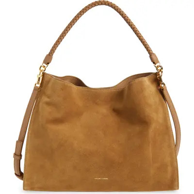 Veronica Beard Beard Vida Suede Shoulder Bag in Cypress at Nordstrom | Nordstrom