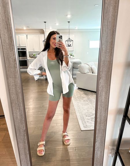 Size small in romper - not maternity, but stretchy for bump! 

Size medium in white button down 

Sandals fit true to size 



#LTKfindsunder50 #LTKstyletip #LTKbump