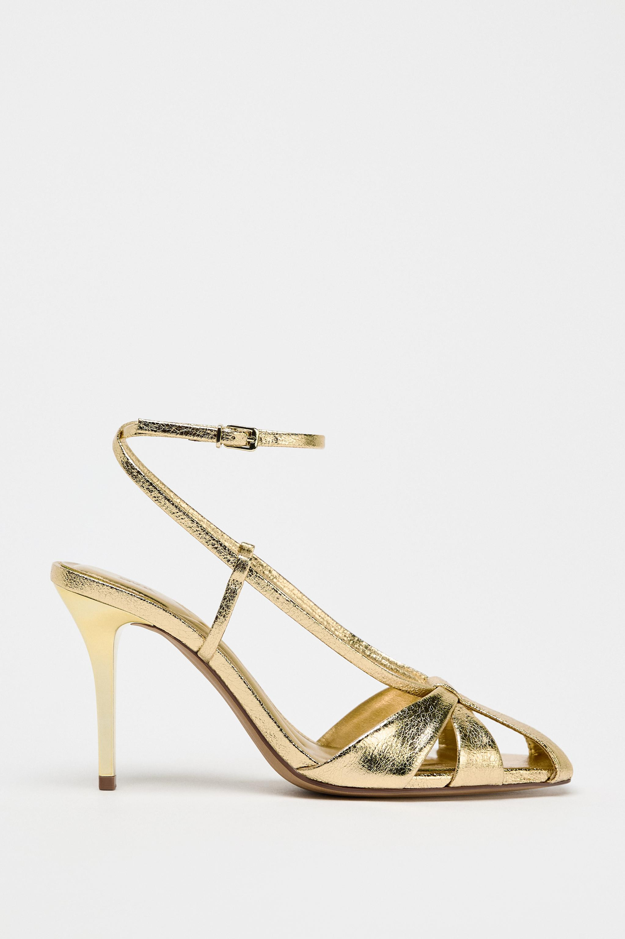 METALLIC EFFECT STRAPPY HIGH-HEEL SANDALS | Zara UK