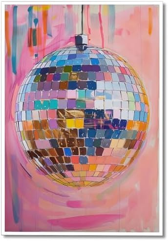 Trendy Soft Pink Disco Ball Canvas Wall Art Funky Girl Silver Mirrorball Textured Poster Maximali... | Amazon (US)