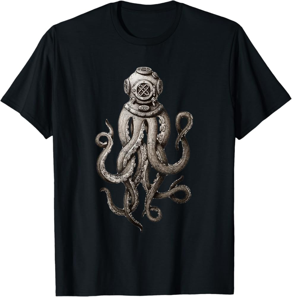 Retro Scuba Diver Weird Octopus Design, Octopus Helmet T-Shirt | Amazon (US)