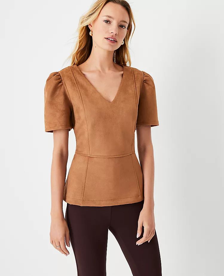 Faux Suede Peplum Top | Ann Taylor (US)