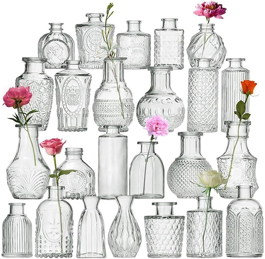 24-Piece Glass Bud Flower Vase Set, Clear Glass Vases for Home Decor, Centerpiece Table Decoratio... | Amazon (US)