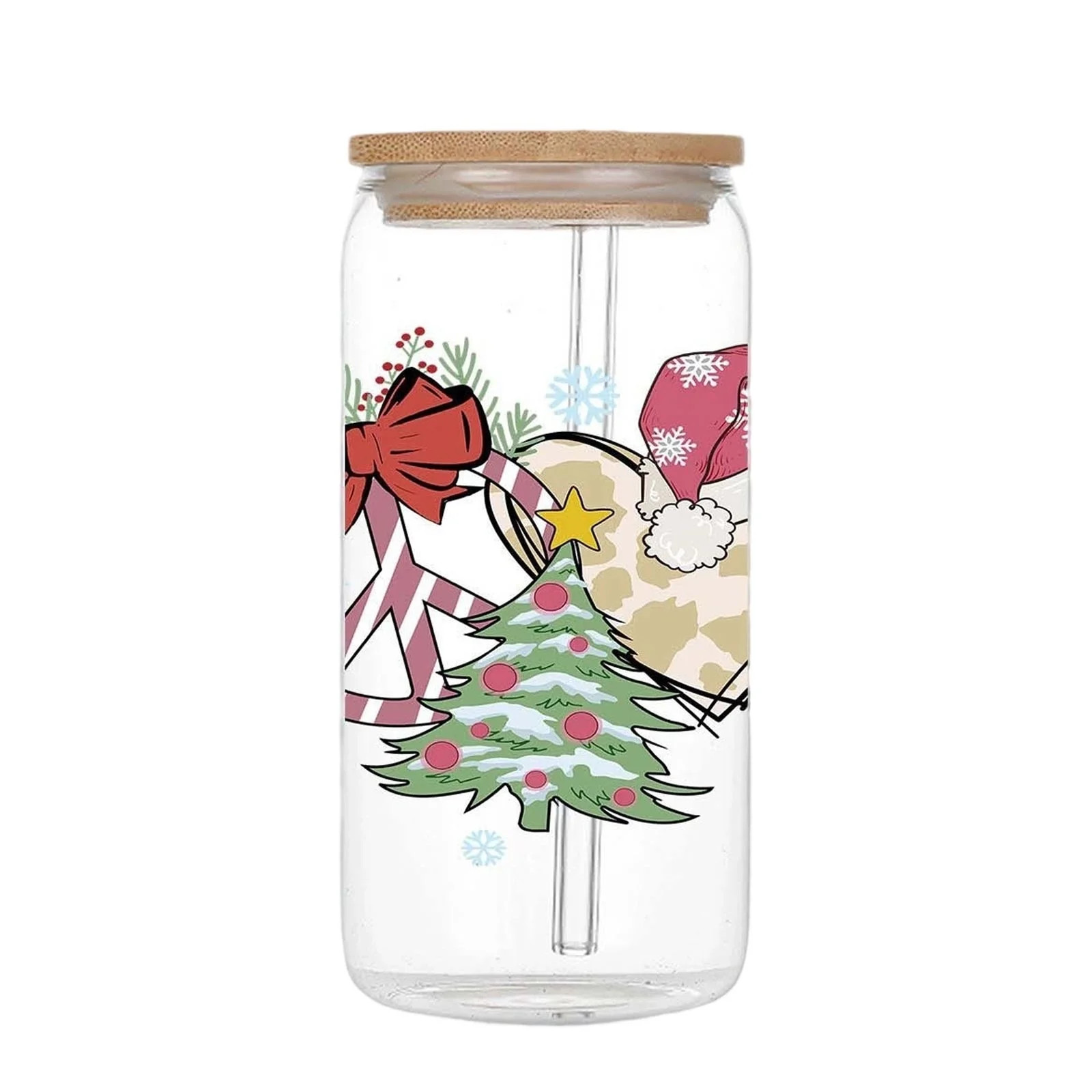 Christmas Cups,16oz Christmas Iced Coffee Glass Cups with Lids and Straws Colorful Tumbler Drinki... | Walmart (US)