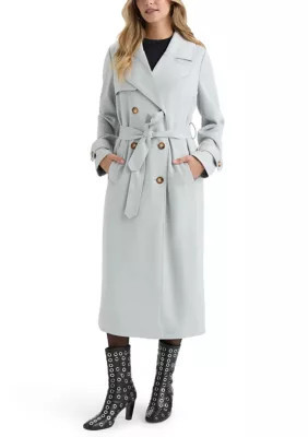 NVLT Womenâs Longline Double Breasted Faux Suede Trench, Grey, XL | Belk
