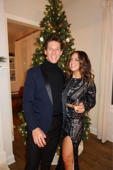 What I wore - holiday party outfit: navy tux with a black lapel, black tux pants, and a black turtleneck!

#LTKstyletip #LTKHoliday #LTKSeasonal