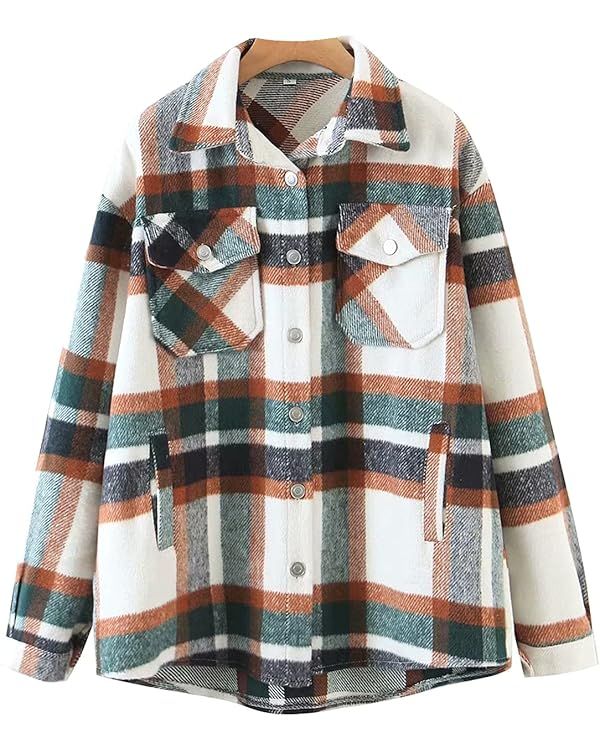 Locachy Women's Casual Plaid Button Down Wool Blend Long Sleeve Jackets Outerwear | Amazon (US)