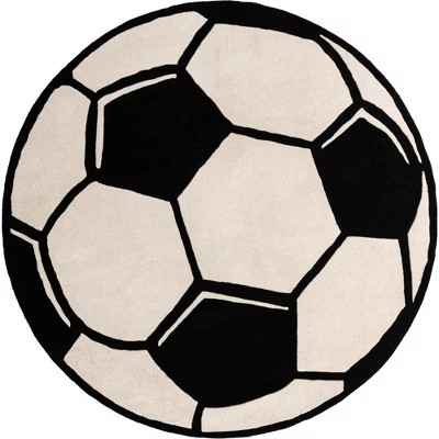 Unique Loom Playtime Kids Wool Collection Area Rug - Soccer Ball (7' 10" Round Black and White) | Target