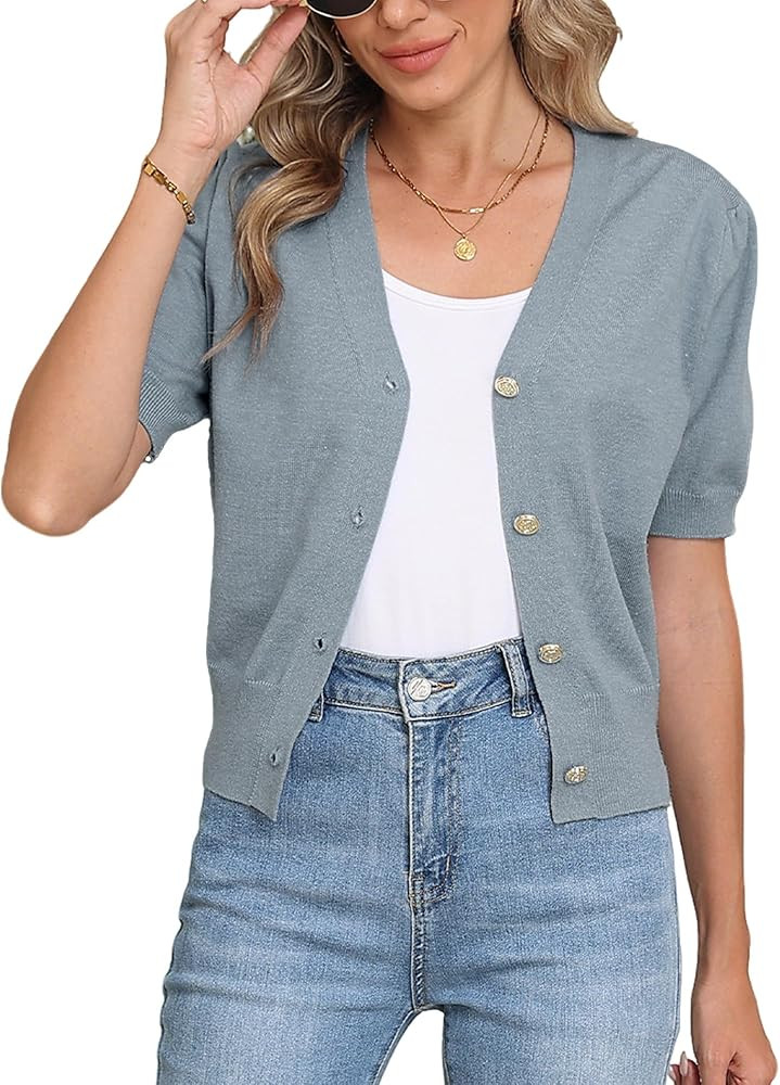 COSSEN Women's Open Front Cardigans Button Down Short Sleeve Summer Trendy Lightweight Crochet Kn... | Amazon (US)