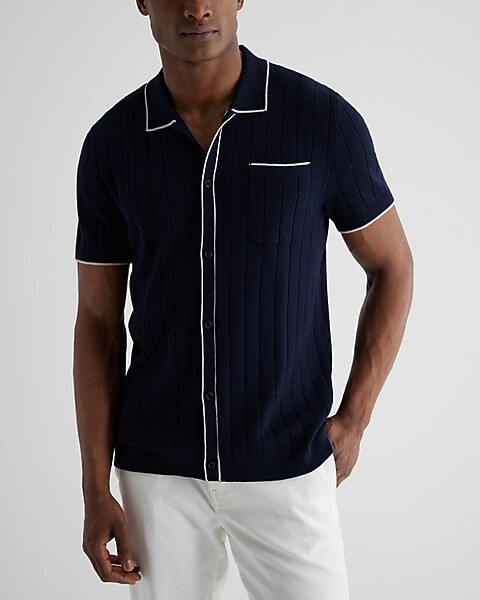 Ribbed Cotton Short Sleeve Sweater Polo | Express