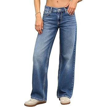 ELLEVEN Women's Low-Rise Baggy Jeans, High Stretchy Y2K Wide Leg Jeans Boyfriend Straight Leg Den... | Amazon (US)