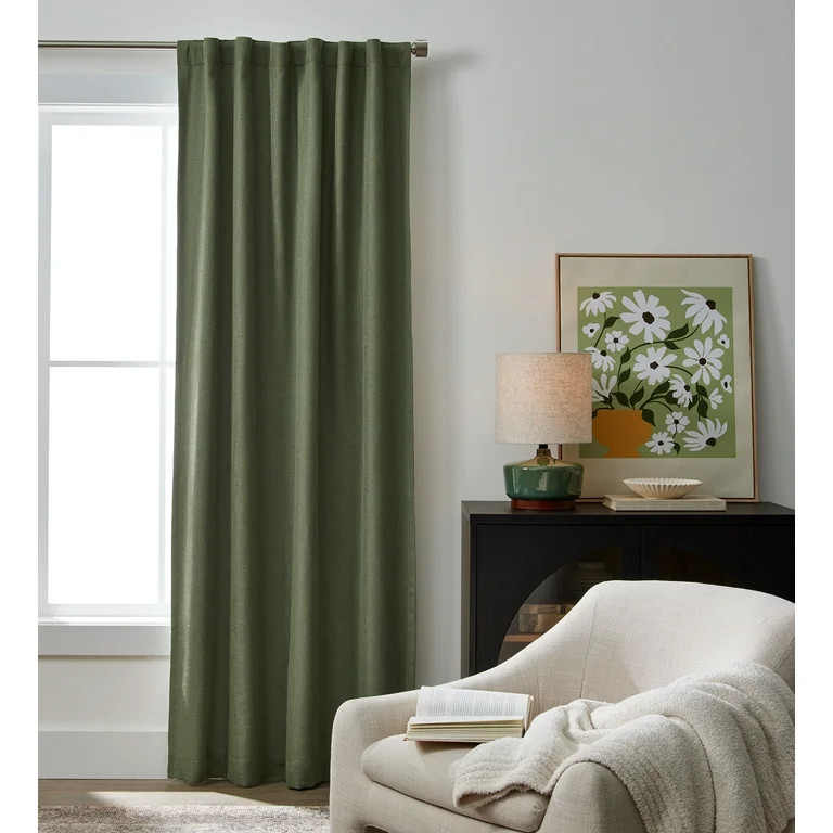 Better Homes & Gardens 100% Blackout Linen Blend Single Curtain, 50x84, Dark Cilantro | Walmart (US)