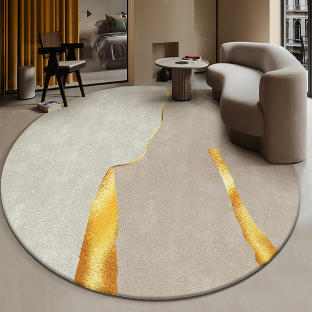 8.6' x 8.6' Circular Modern & Creative & Light Luxury Khaki & Yellow Area Rug Nylon Rug | Homary