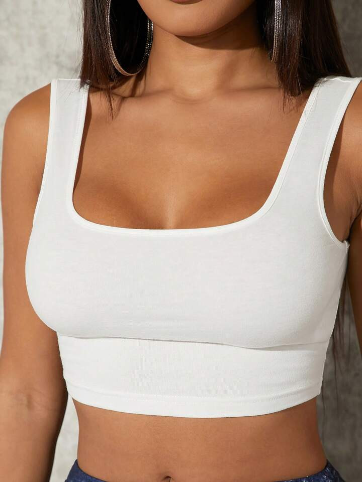 SHEIN SXY Plus Size Women's Summer Solid Color Sleeveless Crop Top With Round Neckline, Slim Fit | SHEIN