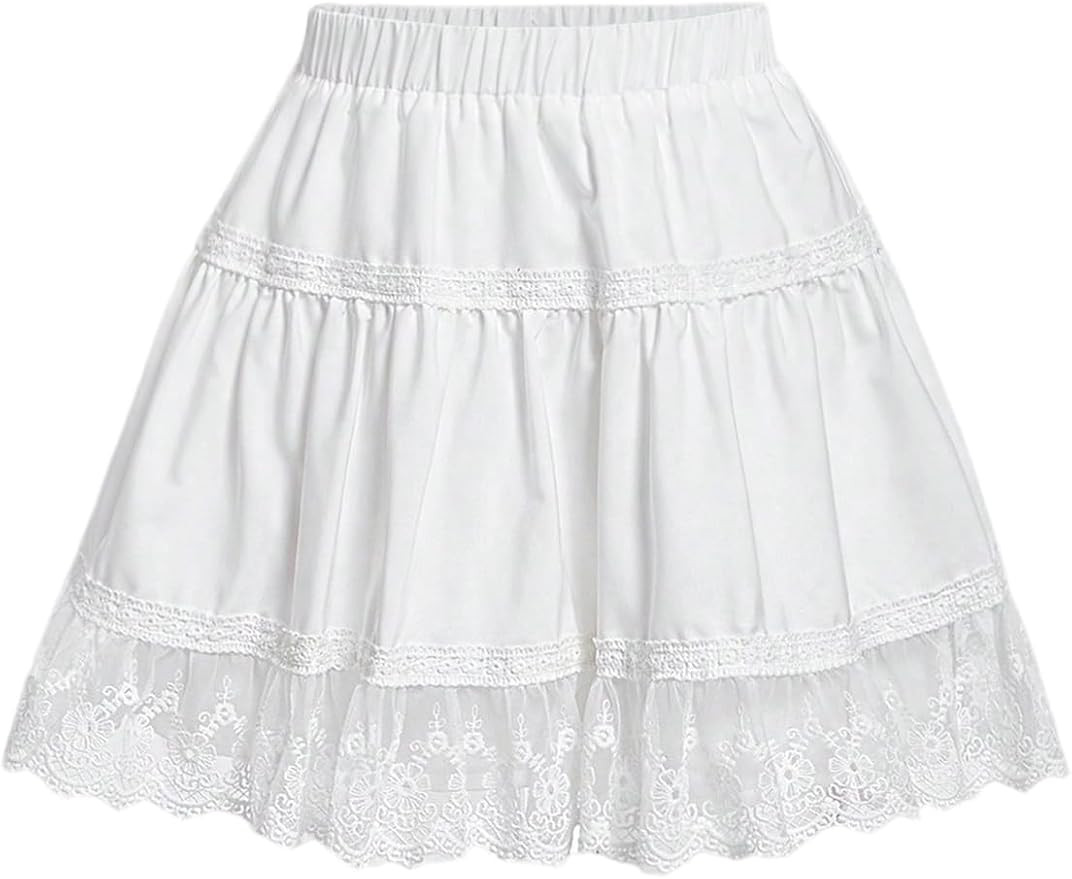 WDIRARA Women's Lace Skirt Ruffle Hem A Line High Waisted Flowy Short Skirts | Amazon (US)