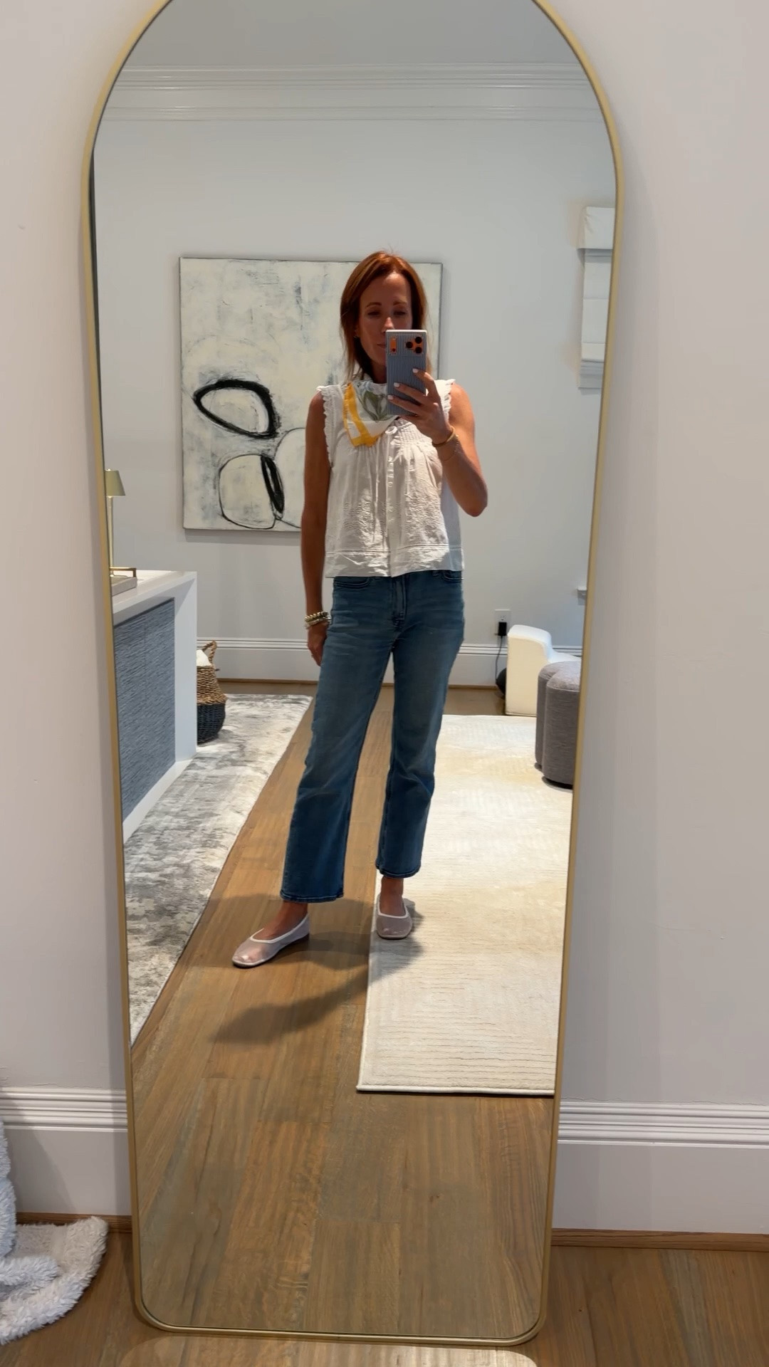 Easy summer outfit formula I’ll be repeating on repeat ☀️🤍
This little Madewell top is one of those pieces that instantly makes jeans feel more pulled together. Paired it with my favorite Quince jeans, the cutest Target flats (they’re BACK and now come in yellow + blue too 👏), and an Avara scarf for a fun pop of color.

Perfect for summer lunches, casual date nights, errands, end of school events, or just wanting to feel cute without trying too hard. Linking everything I can find!

summer outfit ideas for women, casual chic summer outfit, Madewell top, Quince jeans review, Target flats, affordable summer style, effortless mom style, denim outfit inspiration, summer fashion finds, casual everyday outfit, cute summer outfit with jeans

#LTKgrwm #LTKOver40 #LTKootd